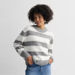 Women's Sonoma Goods For Life® Cozy Crew Neck Pullover -Sonoma Goods For Life Shop 7507473 Gray Beige Stripe