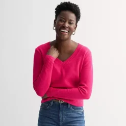 Women's Sonoma Goods For Life® Lightweight V-Neck Sweater -Sonoma Goods For Life Shop 7507685 Bright Pink