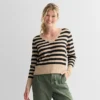 Women's Sonoma Goods For Life® Lightweight V-Neck Sweater -Sonoma Goods For Life Shop 7507685 Brown Black Stripe