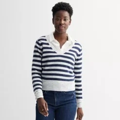 Women's Sonoma Goods For Life® Lightweight V-Neck Sweater -Sonoma Goods For Life Shop 7507685 Gray Blue Stripe