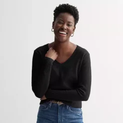 Women's Sonoma Goods For Life® Lightweight V-Neck Sweater -Sonoma Goods For Life Shop 7507685 Pitch Black