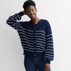 Women's Sonoma Goods For Life® Balloon Sleeve Button Up Cardigan -Sonoma Goods For Life Shop 7507891 Navy White Stripe 1