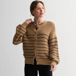 Women's Sonoma Goods For Life® Balloon Sleeve Button Up Cardigan -Sonoma Goods For Life Shop 7507891 Thin Black Tan Stripe