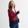 Women's Sonoma Goods For Life® Side Slit Button Front Cardigan -Sonoma Goods For Life Shop 7507894 Navy Red Stripe