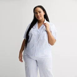 Plus Size Sonoma Goods For Life® Woven Sleep Top -Sonoma Goods For Life Shop 7509108 Blue White Stripe