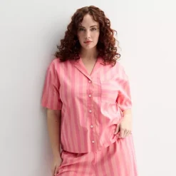 Plus Size Sonoma Goods For Life® Woven Sleep Top -Sonoma Goods For Life Shop 7509108 Pink Orange Stripe