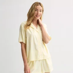 Women's Sonoma Goods For Life® Woven Short Sleeve Sleep Top -Sonoma Goods For Life Shop 7509109 Yellow White Stripe 1