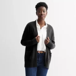 Petite Sonoma Goods For Life® Open Front Longline Cardigan -Sonoma Goods For Life Shop 7509315 Pitch Black 1