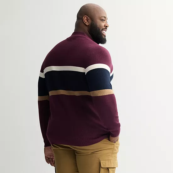 Big & Tall Sonoma Goods For Life® Chest Stripe Quarter-Zip Sweater 4 Big & Tall Sonoma Goods For Life® Chest Stripe Quarter-Zip Sweater - Image 2