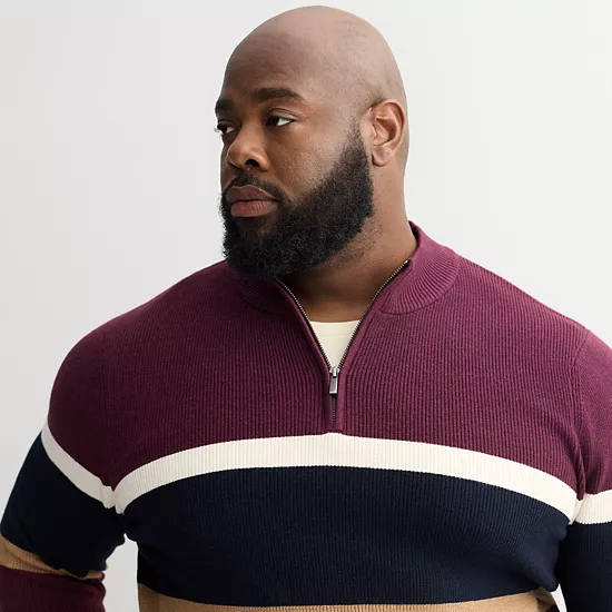 Big & Tall Sonoma Goods For Life® Chest Stripe Quarter-Zip Sweater 5 Big & Tall Sonoma Goods For Life® Chest Stripe Quarter-Zip Sweater - Image 3
