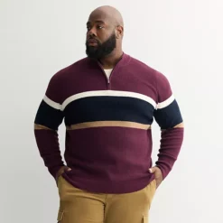 Big & Tall Sonoma Goods For Life® Chest Stripe Quarter-Zip Sweater 14 Big & Tall Sonoma Goods For Life® Chest Stripe Quarter-Zip Sweater -Sonoma Goods For Life Shop 7514777 Burgundy Stripe 1