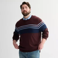 Big & Tall Sonoma Goods For Life® Lightweight Crewneck Sweater -Sonoma Goods For Life Shop 7516052 Burgundy Stripe
