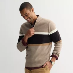 Men's Sonoma Goods For Life® Chest Stripe Quarter-Zip Sweater 21 Men's Sonoma Goods For Life® Chest Stripe Quarter-Zip Sweater -Sonoma Goods For Life Shop 7516320 Tan Stripe