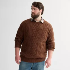 Big & Tall Sonoma Goods For Life® Cable Knit Crewneck Sweater -Sonoma Goods For Life Shop 7526486 Rust