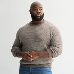 Big & Tall Sonoma Goods For Life® Birdseye Crewneck Sweater -Sonoma Goods For Life Shop 7526487 Tan 1