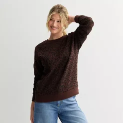 Women's Sonoma Goods For Life® Fleece Crewneck Sweatshirt -Sonoma Goods For Life Shop 7549377 Brown Black Cheetah