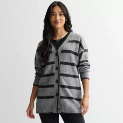Women's Sonoma Goods For Life® Striped Tunic Cardigan -Sonoma Goods For Life Shop 7571922 Gray Black Stripe