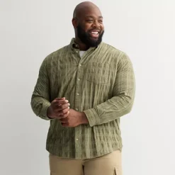 Big & Tall Sonoma Goods For Life® Long Sleeve Perfect Length Corduroy Button Down Shirt -Sonoma Goods For Life Shop 7579281 Erika Olive Dobby