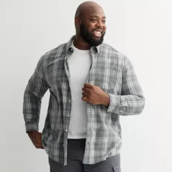 Big & Tall Sonoma Goods For Life® Long Sleeve Perfect Length Corduroy Button Down Shirt -Sonoma Goods For Life Shop 7579281 Grey Mint Corduroy