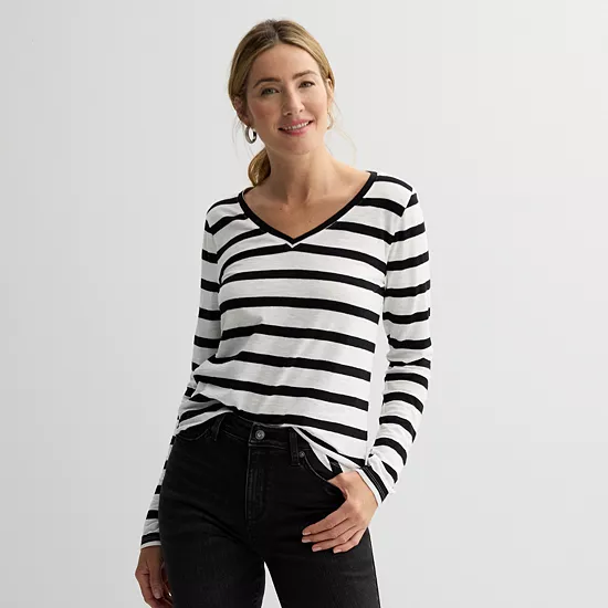 Women's Sonoma Goods For Life® Everyday Long Sleeve V-Neck Striped T-Shirt 3 Women's Sonoma Goods For Life® Everyday Long Sleeve V-Neck Striped T-Shirt