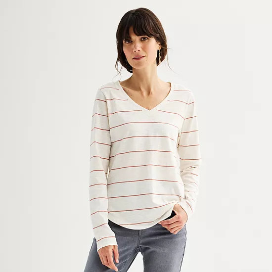 Women's Sonoma Goods For Life® Everyday Long Sleeve V-Neck Striped T-Shirt 4 Women's Sonoma Goods For Life® Everyday Long Sleeve V-Neck Striped T-Shirt - Image 2