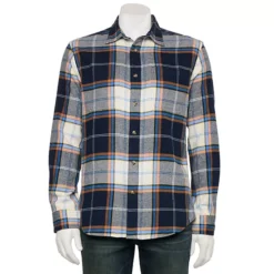 Sonoma Goods For Life® Adaptive Long Sleeve Flannel Shirt -Sonoma Goods For Life Shop 7592387 Navy Orange Plaid