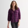 Women's Sonoma Goods For Life® Plaid Button-Through Peasant Top -Sonoma Goods For Life Shop 7593879 Berry Burgundy Plaid