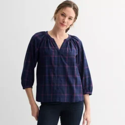 Women's Sonoma Goods For Life® Plaid Button-Through Peasant Top 14 Women's Sonoma Goods For Life® Plaid Button-Through Peasant Top -Sonoma Goods For Life Shop 7593879 Navy Berry Plaid
