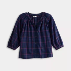 Petite Sonoma Goods For Life® Plaid Button-Through Peasant Top -Sonoma Goods For Life Shop 7593882 ALT4