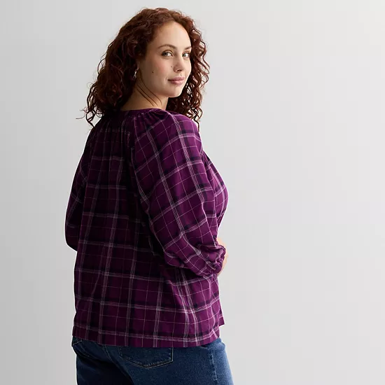 Plus Size Sonoma Goods For Life® Plaid Button-Up Peasant Blouse 4 Plus Size Sonoma Goods For Life® Plaid Button-Up Peasant Blouse - Image 2