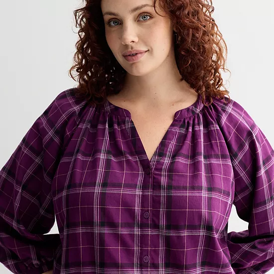 Plus Size Sonoma Goods For Life® Plaid Button-Up Peasant Blouse 5 Plus Size Sonoma Goods For Life® Plaid Button-Up Peasant Blouse - Image 3