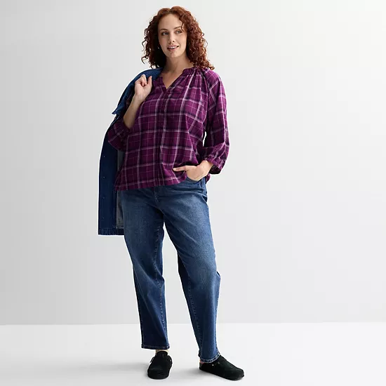 Plus Size Sonoma Goods For Life® Plaid Button-Up Peasant Blouse 6 Plus Size Sonoma Goods For Life® Plaid Button-Up Peasant Blouse - Image 4