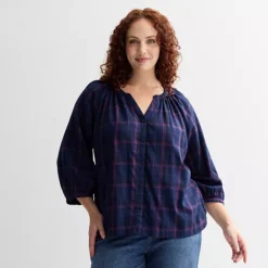 Plus Size Sonoma Goods For Life® Plaid Button-Up Peasant Blouse 11 Plus Size Sonoma Goods For Life® Plaid Button-Up Peasant Blouse -Sonoma Goods For Life Shop 7593898 Navy Berry Plaid 1