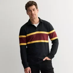 Men's Sonoma Goods For Life® Rugby Polo Shirt -Sonoma Goods For Life Shop 7598741 Black With Red Stripe 1