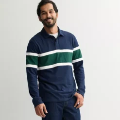 Men's Sonoma Goods For Life® Rugby Polo Shirt -Sonoma Goods For Life Shop 7598741 Navy With Green Stripe