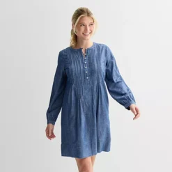 Women's Sonoma Goods For Life® Long Sleeve Pintuck Dress -Sonoma Goods For Life Shop 7599826 Dark Chambray
