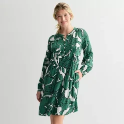 Women's Sonoma Goods For Life® Long Sleeve Pintuck Dress -Sonoma Goods For Life Shop 7599826 Green Sketch Floral