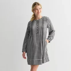 Women's Sonoma Goods For Life® Long Sleeve Pintuck Dress -Sonoma Goods For Life Shop 7599826 Ivory Black Check 1