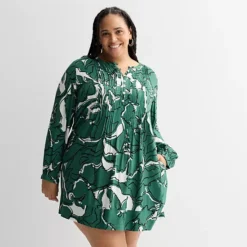 Plus Size Sonoma Goods For Life® Long Sleeve Pintuck Dress -Sonoma Goods For Life Shop 7599861 Green Sketch Floral