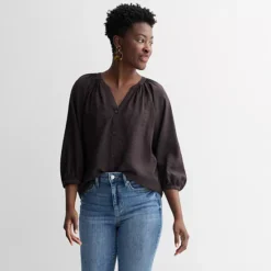 Women's Sonoma Goods For Life® Button Up Peasant Top -Sonoma Goods For Life Shop 7599895 Laney Plum 1