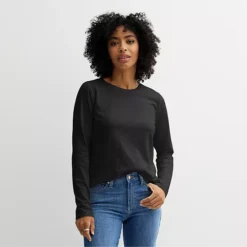Petite Sonoma Goods For Life® Everyday Long Sleeve Crew Tee -Sonoma Goods For Life Shop 7617172 Pitch Black