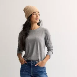 Petite Sonoma Goods For Life® Everyday Long Sleeve Crew Tee -Sonoma Goods For Life Shop 7617172 Pitch Black Single Dye