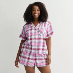 Plus Size Sonoma Goods For Life® 2-pc. Flannel Notch Pajama Top & Pajama Shorts Set -Sonoma Goods For Life Shop 7624003 Berrry Wonder Plaid