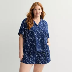 Plus Size Sonoma Goods For Life® 2-pc. Flannel Notch Pajama Top & Pajama Shorts Set -Sonoma Goods For Life Shop 7624003 Ivory Galaxy