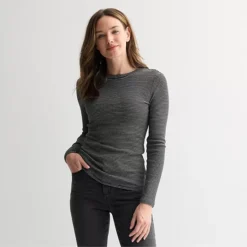 Petite Sonoma Goods For Life® Long Sleeve Crewneck T-Shirt -Sonoma Goods For Life Shop 7624775 Black Basic Stripe