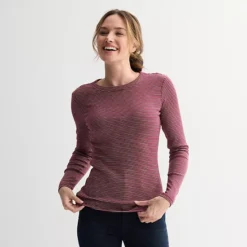 Petite Sonoma Goods For Life® Long Sleeve Crewneck T-Shirt -Sonoma Goods For Life Shop 7624775 Maroon Basic Stripe
