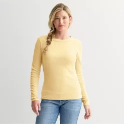 Petite Sonoma Goods For Life® Long Sleeve Crewneck T-Shirt -Sonoma Goods For Life Shop 7624775 Yellow Chip