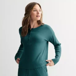 Women's Sonoma Goods For Life® Ribbed Long Sleeve Pajama Top -Sonoma Goods For Life Shop 7627072 Dark Sea