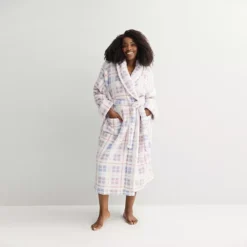 Plus Size Sonoma Goods For Life® Long Plush Wrap Robe -Sonoma Goods For Life Shop 7634789 Blue Bold Plaid