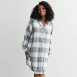 Plus Size Sonoma Goods For Life® Flannel Boyfriend Sleepshirt -Sonoma Goods For Life Shop 7649086 Gray Dream Plaid 1
